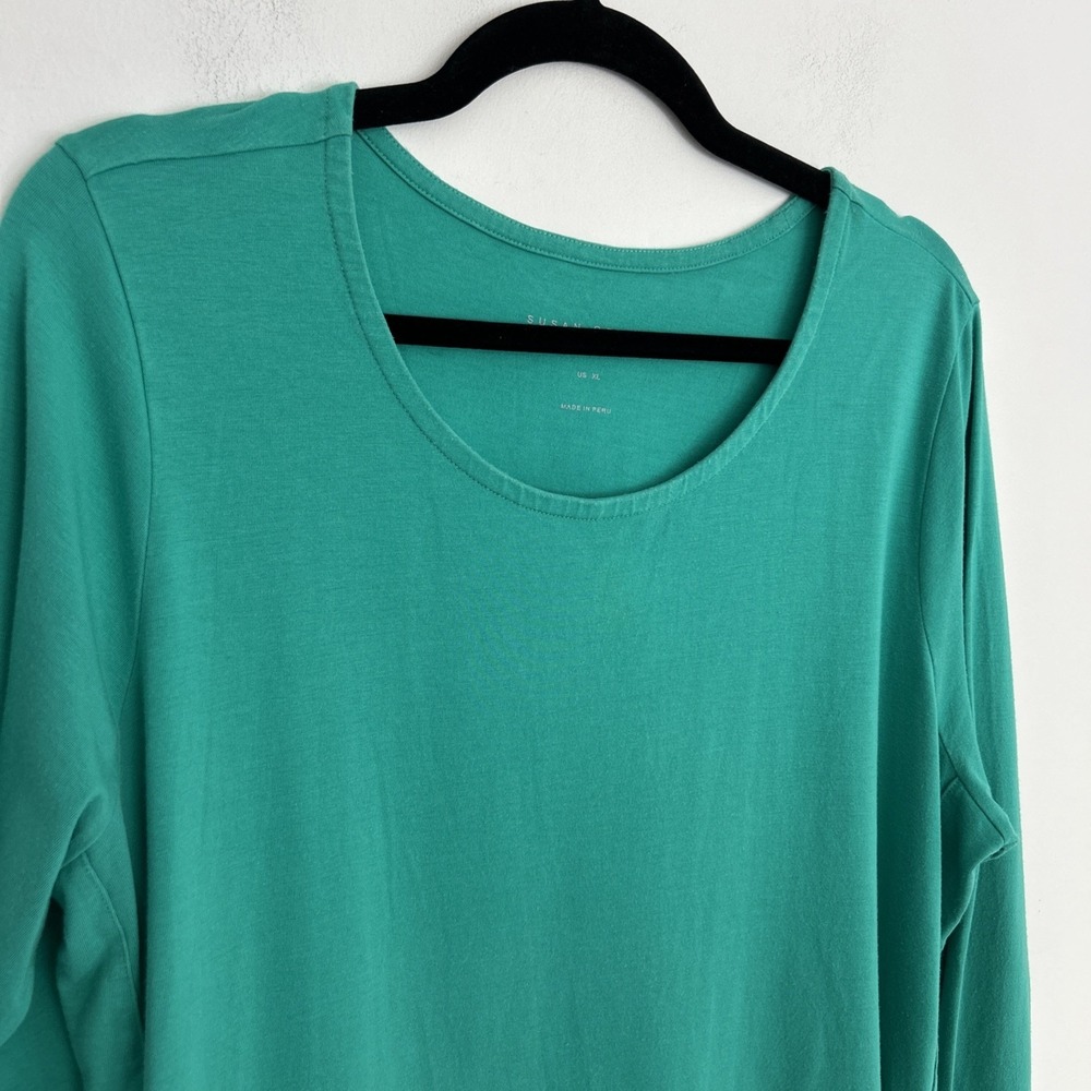 Susan Graver Weekend Essentials Size XL 3/4 Sleeve Kelly Green Pullover Soft Top - Picture 3 of 11